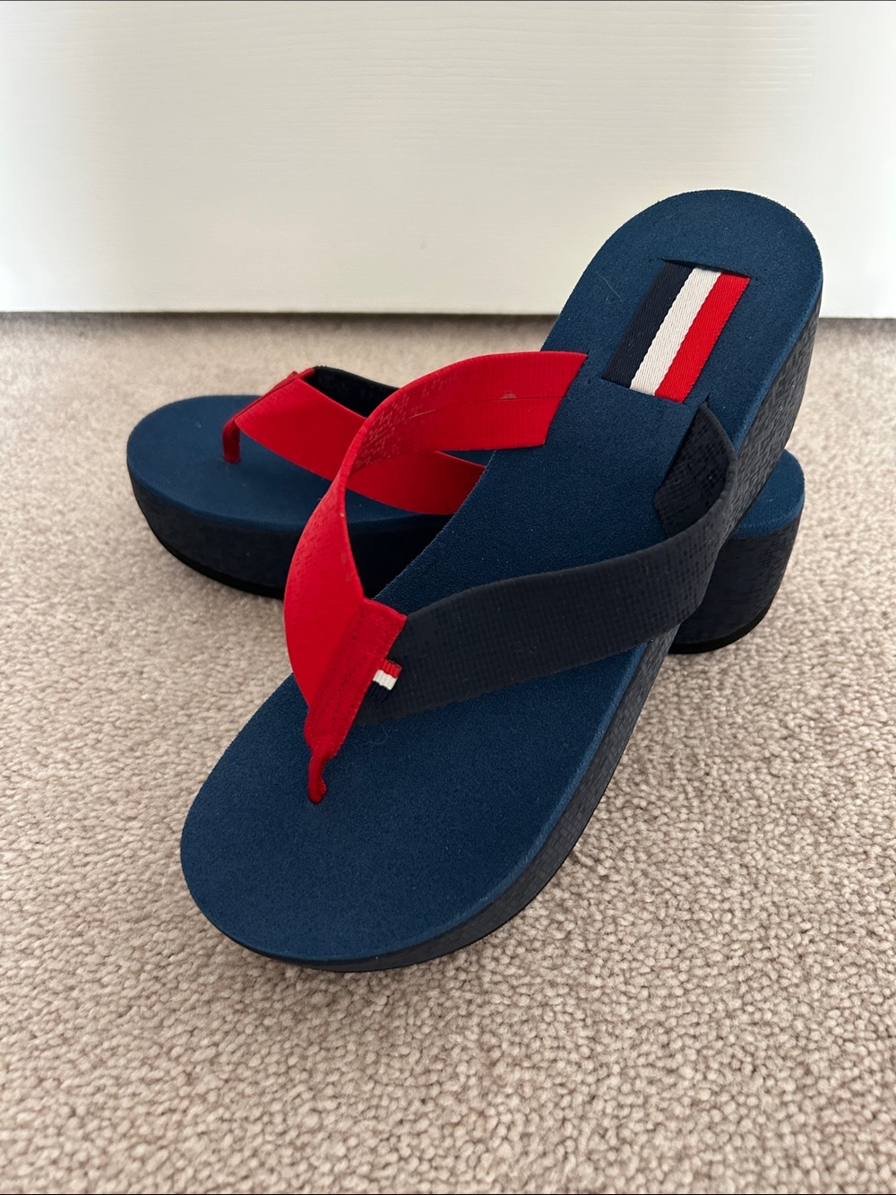 Tommy Hilfiger Inspired Navy & Red Platform Flip Flops